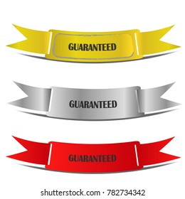 guaranteed sale sticker label badge gold silver and red isolated on white background