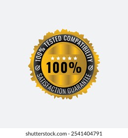 Diseño de la insignia de la confianza de la satisfacción garantizada, logotipo y símbolo, color oro de primera calidad