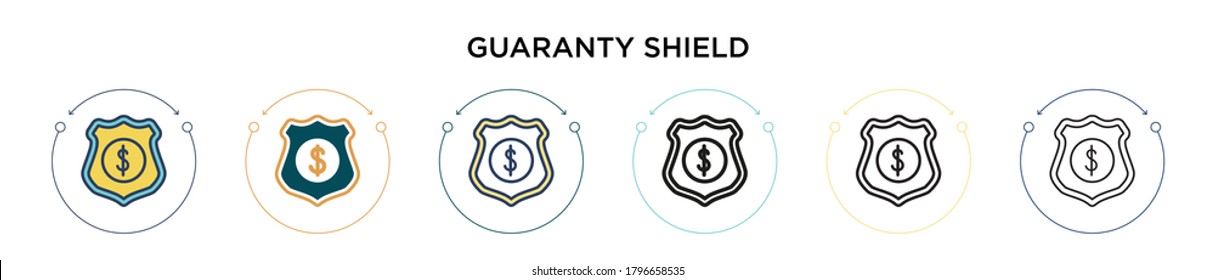 Guaranty shield icon in filled, thin line, outline and stroke style. Vector illustration of two colored and black guaranty shield vector icons designs can be used for mobile, ui, web