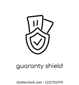 guaranty shield icon. Trendy modern flat linear vector guaranty shield icon on white background from thin line Ecommerce collection, outline vector illustration