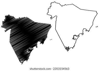 Mapa de ilustraciones vectoriales del municipio de Guarapari (estado de Espírito Santo, municipios del Brasil, República Federativa del Brasil), dibujo de garabatos Mapa de Guarapari