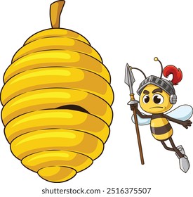 Guard bee protecting beehive vector illustration