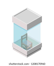 Guard box at the road is not a white background.  Booth with glass windows and a chair inside. Isometric style. Trend Image. Vector illustration