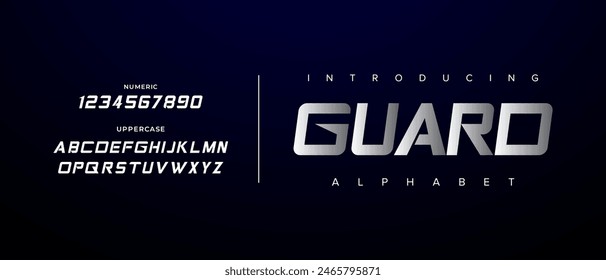 Guard creative simple modern urban alphabet font. Digital abstract futuristic, logo, music, sport, minimal technology typography. Simple numeric vector illustration