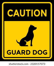 guard dog, caution yellow sign, vector illustration 