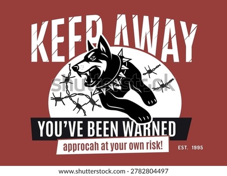 Guard dog. Vector poster set with aggressive doberman symbols warning typography and security badge elements