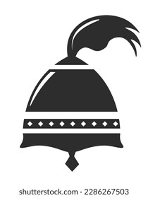 Guard or fighter iron metal with hair and ornaments. Headpiece protecting head from wounds at fight. Medieval or ancient warrior or knight equipment isolated monochrome icon. Vector in flat style