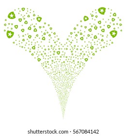 Guard fireworks stream. Vector illustration style is flat eco green iconic symbols on a white background. Object double fountain constructed from random design elements.