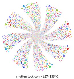 Guard fireworks swirl rotation. Vector illustration style is flat bright multicolored iconic symbols on a white background. Object whirl organized from random pictograms.
