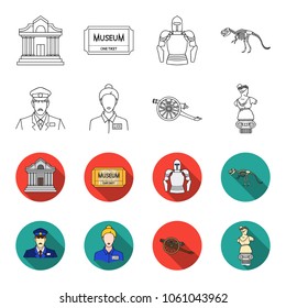 Guard, guide, statue, gun. Museum set collection icons in outline,flet style vector symbol stock illustration web.
