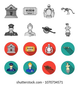 Guard, guide, statue, gun. Museum set collection icons in monochrome,flat style vector symbol stock illustration web.