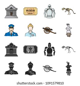 Guard, guide, statue, gun. Museum set collection icons in black,cartoon style vector symbol stock illustration web.