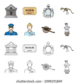 Guard, guide, statue, gun. Museum set collection icons in cartoon,outline style vector symbol stock illustration web.