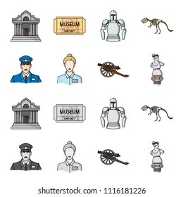 Guard, guide, statue, gun. Museum set collection icons in cartoon,monochrome style vector symbol stock illustration web.