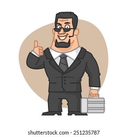 Guard holding suitcase and showing thumbs up