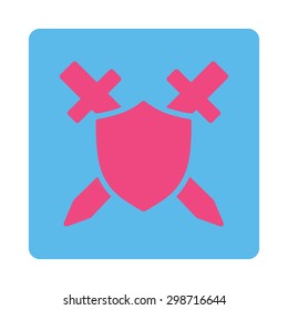 Guard icon from Commerce Buttons OverColor Set. Vector style is pink and blue colors, flat square rounded button, white background.