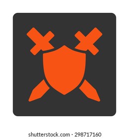 Guard icon from Commerce Buttons OverColor Set. Vector style is orange and gray colors, flat square rounded button, white background.