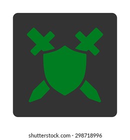 Guard icon from Commerce Buttons OverColor Set. Vector style is green and gray colors, flat square rounded button, white background.