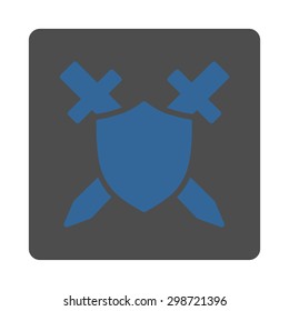 Guard icon from Commerce Buttons OverColor Set. Vector style is cobalt and gray colors, flat square rounded button, white background.