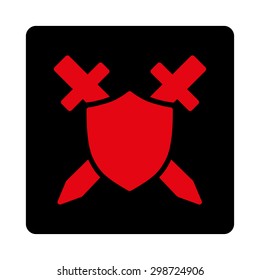 Guard icon from Commerce Buttons OverColor Set. Vector style is intensive red and black colors, flat square rounded button, white background.