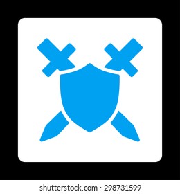 Guard icon from Commerce Buttons OverColor Set. Vector style is blue and white colors, flat square rounded button, black background.