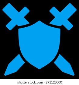 Guard icon from Commerce Set. Vector style: flat symbol, blue color, rounded angles, black background.