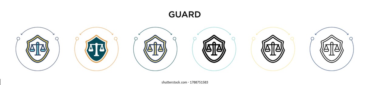 Guard-Icon in vollem, dünnen Linie, Umriss und Strich-Stil. Vektorgrafik von zwei farbigen und schwarzen Vektorgrafiken-Designs kann für mobile, iPhone-, web-basierte