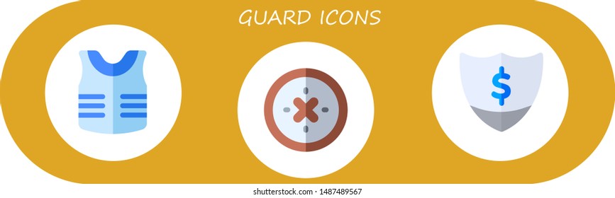 guard icon set. 3 flat guard icons.  Collection Of - armor, shield