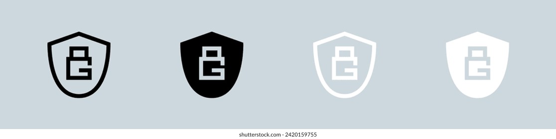 Guard icon set in black and white. Defense signs vector illustration.