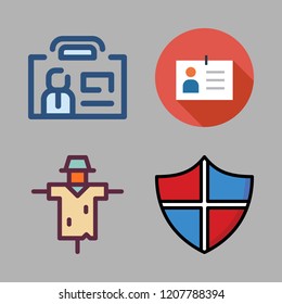 guard icon set. vector set about scarecrow, shield and id card icons set.