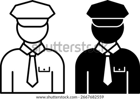Guard Icons. Black and White Vector Illustrations. Guard, Security, Watchman. Protect, Watch, Stand Guard, On Duty. Data Security and Protection Concept