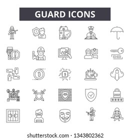 Guard line icons for web and mobile design. Editable stroke signs. Guard  outline concept illustrations