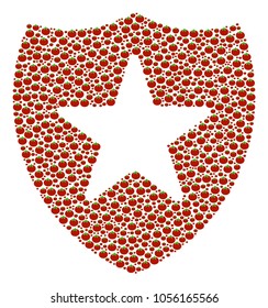 Guard mosaic of tomato. Vector tomato vegetable symbols are organized into guard shape. Nutrition vector illustration.