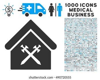 Guard Office icon with 1000 medical business gray and blue vector pictograms. Collection style is flat bicolor symbols, white background.