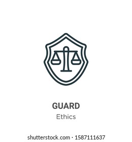 Guard outline vector icon. Thin line black guard icon, flat vector simple element illustration from editable ethics concept isolated on white background