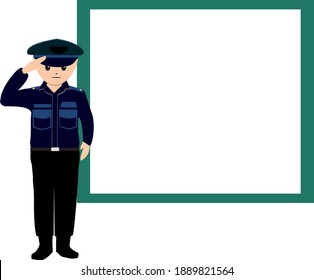 Guard, police standing upright and saluting, police uniforms, vector illustration, occupation, cartoon