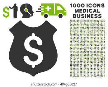 Guard Price icon with 1000 medical commerce eco green and gray vector pictograms. Clipart style is flat bicolor symbols, white background.