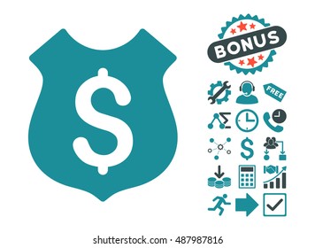 Guard Price pictograph with bonus elements. Vector illustration style is flat iconic bicolor symbols, soft blue colors, white background.