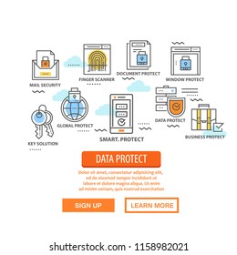 Guard and protect concept with thin line icons