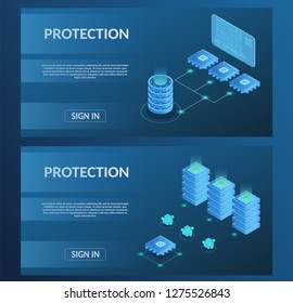 Guard Secure horizontal banner virtual banking messenger protect storage internet technology concept vector illustration
