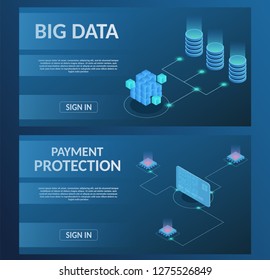 Guard Secure horizontal banner virtual banking messenger protect storage internet technology concept vector illustration