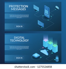 Guard Secure horizontal banner virtual banking messenger protect storage internet technology concept vector illustration