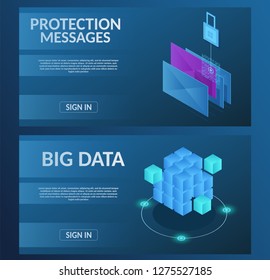 Guard Secure horizontal banner virtual banking messenger protect storage internet technology concept vector illustration