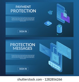 Guard Secure horizontal banner virtual banking messenger protect storage internet technology concept vector illustration