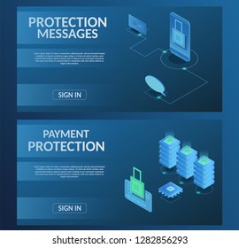 Guard Secure horizontal banner virtual banking messenger protect storage internet technology concept vector illustration