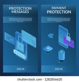 Guard Secure vertical banner virtual banking messenger protect storage internet technology concept vector illustration