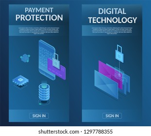 Guard Secure vertical banner virtual banking messenger protect storage internet technology concept vector illustration