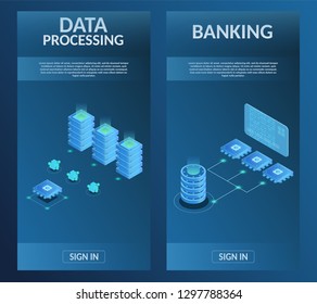 Guard Secure vertical banner virtual banking messenger protect storage internet technology concept vector illustration