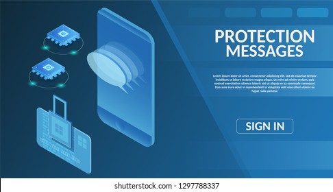 Guard Secure virtual banking messenger protect storage internet technology concept vector illustration