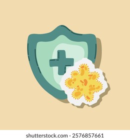 Guard shield attacked by virus, germs and bacteria. Immune system and virus protection concept. Immunity hygienic medical prevention